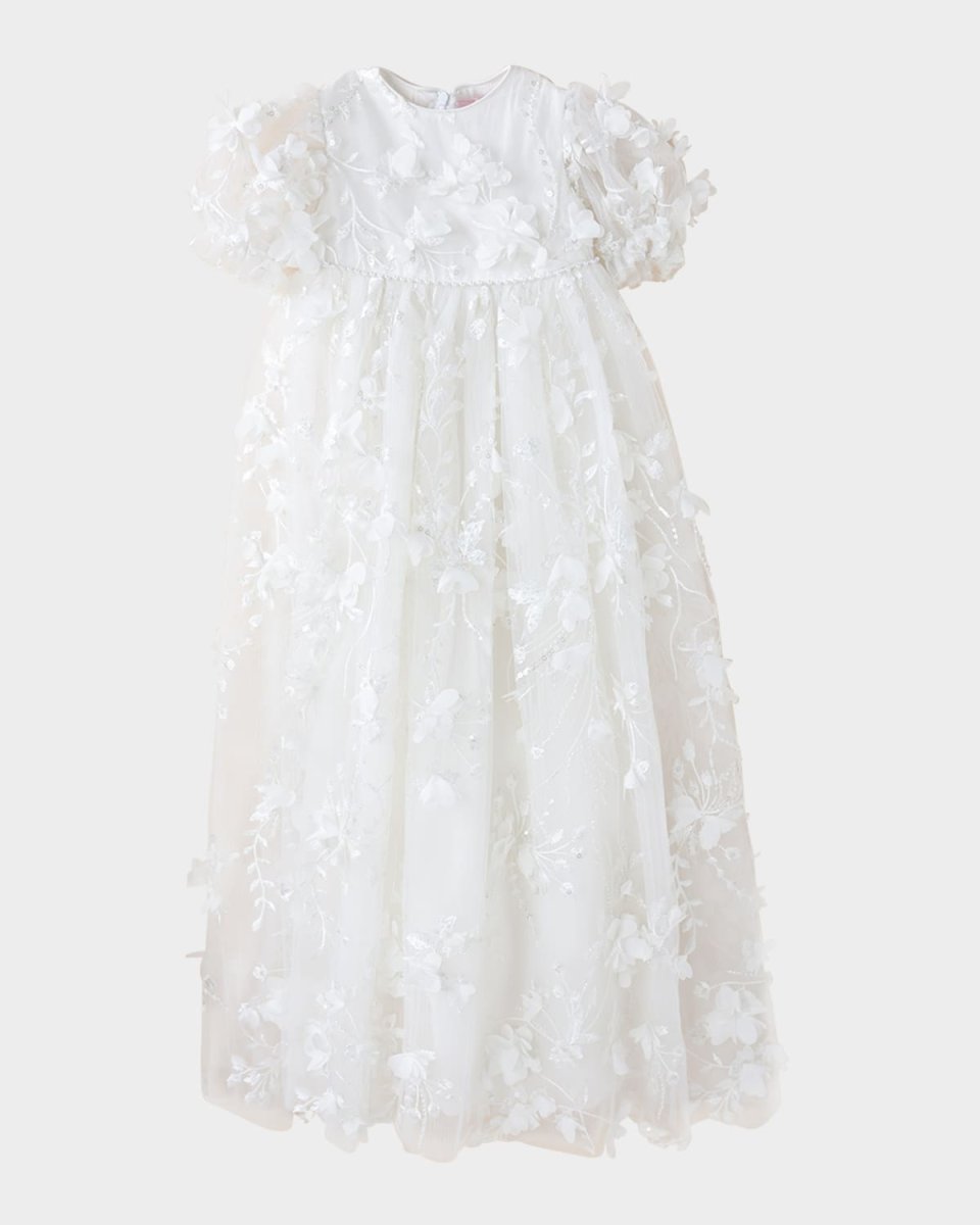 Girl's Poppy 3D Floral Christening Gown, Size 0-12
